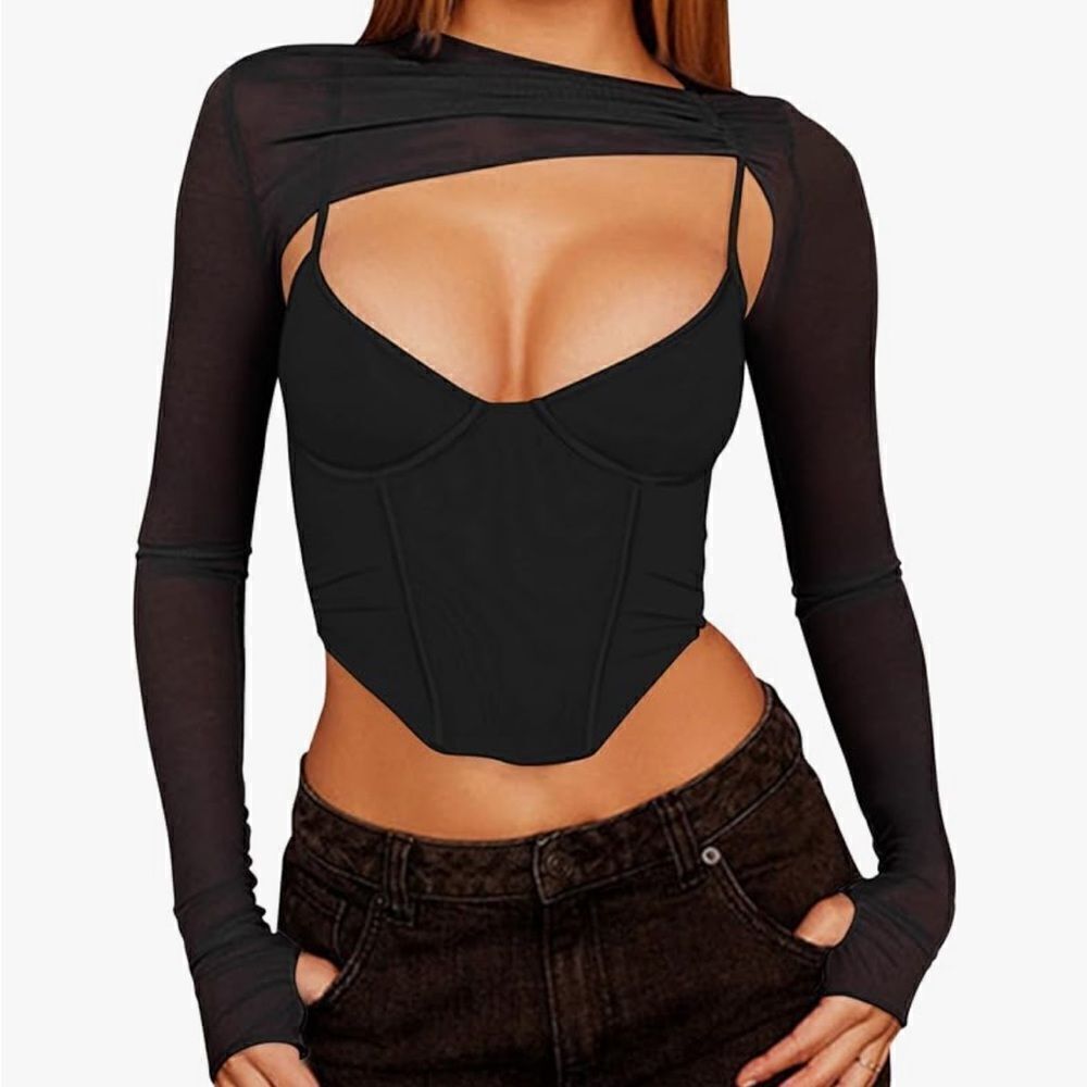 Black mesh crop top